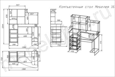 Компьютерный стол "Мебелеф 16" чертеж