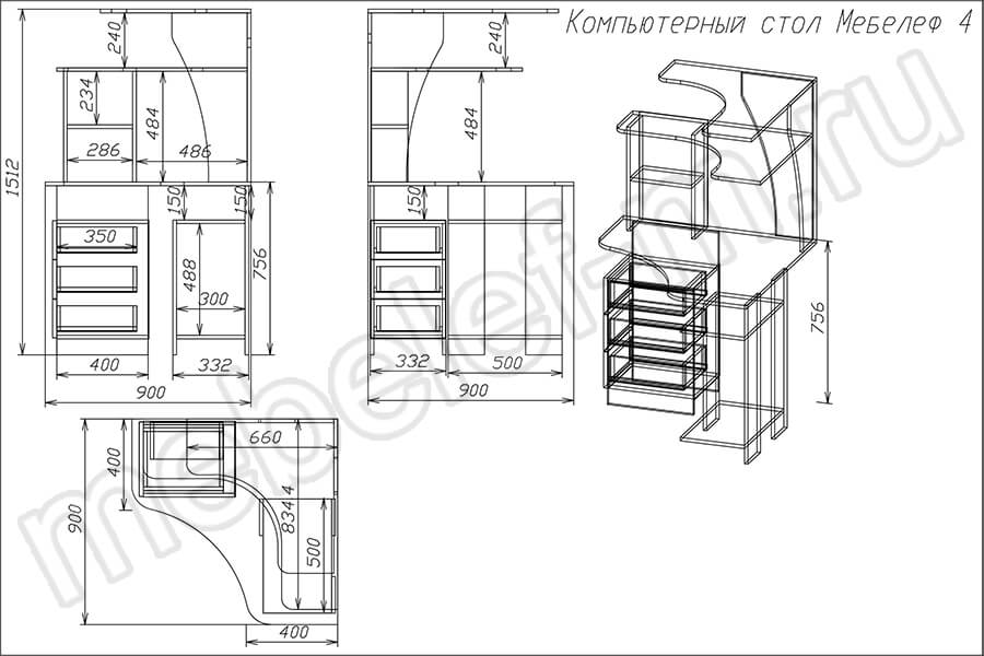 Компьютерный стол "Мебелеф 4" чертеж