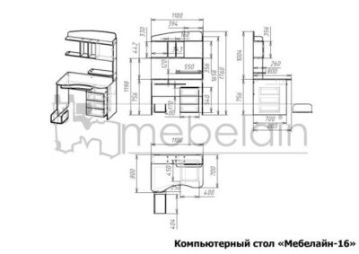 размеры компьютерного стола Мебелайн-16