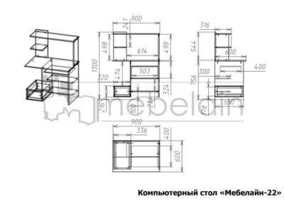 размеры компьютерного стола Мебелайн-22