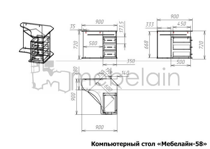 размеры компьютерного стола Мебелайн-58 размеры компьютерного стола Мебелайн-58