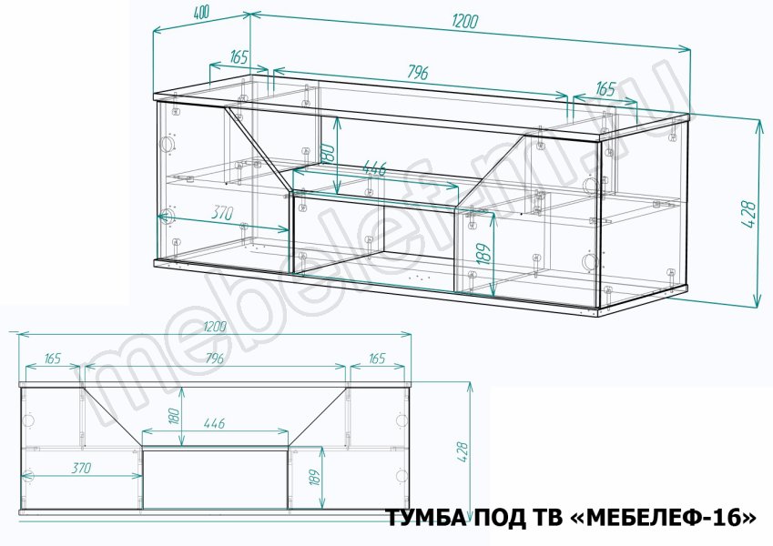 Размеры тумбы под ТВ Мебелеф-16 Размеры тумбы под ТВ Мебелеф 16