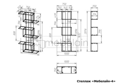 размеры стеллажа Мебелайн-4